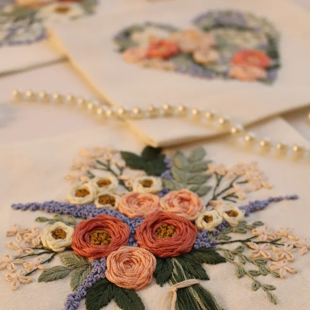 Colourful floral bouquet embroidery