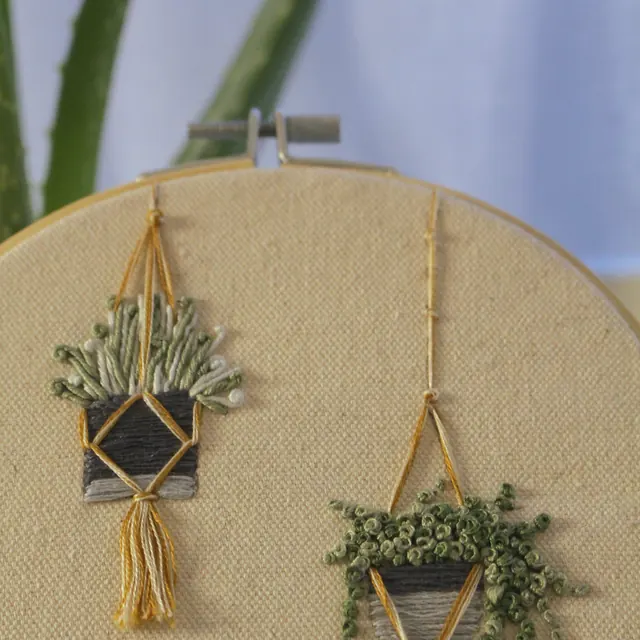 Hanging embroidery hoops with tassels